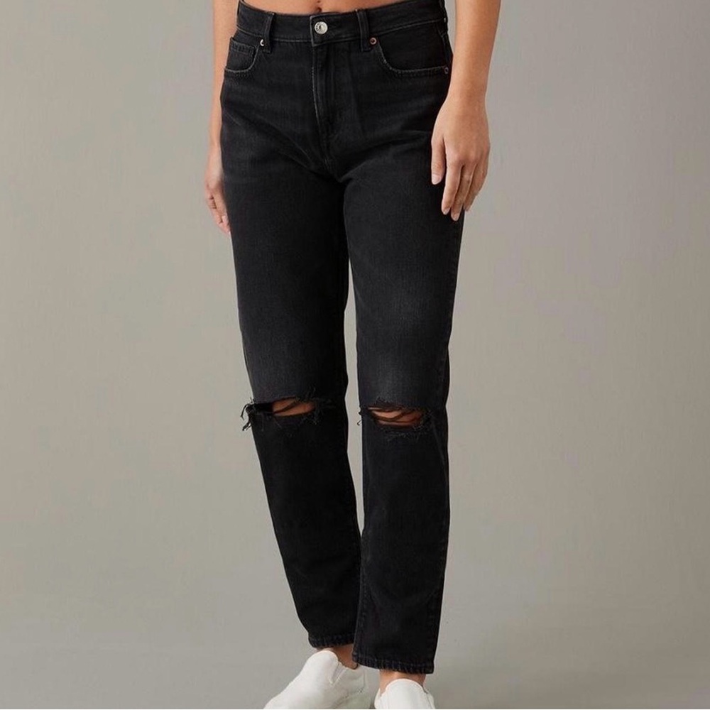 American Eagle Outfitters Black Ripped Straight Leg Jeans